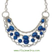 Silver-tone Blue Beads 16" With Extension Necklace