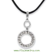 Silver-tone Clear Crystal Circle on 16" With Extension Satin Cord Necklace