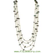 Silver-tone Green Hamba Wood & Brown Bead Layered 32" Necklace