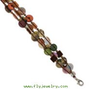 Silver-tone Green/Red/Brown Hamba Wood & Sequin 7.25" Bracelet