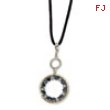 Silver-tone Lt/Dk Blue Crystal Circle on 16in w/ext Satin Cord Necklace
