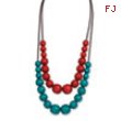 Silver-tone Red & Teal Hamba Wood Brown Wax Cord Necklace