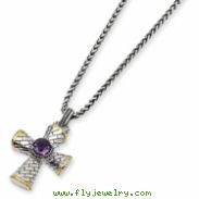 SS/14ky Antiqued Amethyst 18" Cross Necklace