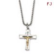 Stainless Steel & 14k Gold Crucifix Pendant 22in Necklace chain