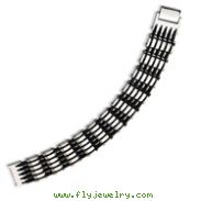 Stainless Steel & Black Rubber Polished Bracelet