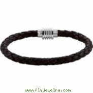 Stainless Steel 08.50 Inch Dark Brown Dark Brown Leather Bracelet