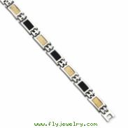 Stainless Steel 14k Gold & Carbon Fiber 8in Bracelet