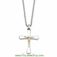 Stainless Steel 14k Gold Crucifix Pendant 22in Necklace chain