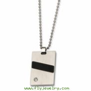 Stainless Steel Black Rubber and CZ Pendant 22in Necklace chain