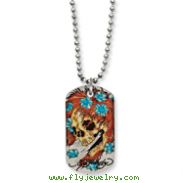 Stainless Steel Ed Hardy Big Ghost Painted Dog Tag 24in Necklace