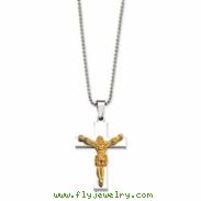 Stainless Steel Gold IPG Crucifix Pendant 22in Necklace chain