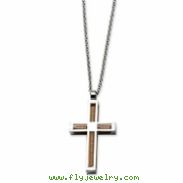 Stainless Steel Polished & Rose Gold Plated Cross Pendant 22in Necklace chain