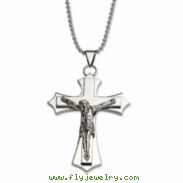 Stainless Steel Polished Crucifix Pendant 22in Necklace chain