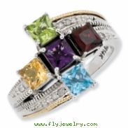 Sterling Silver & 14k Five-stone and Diamond Mother's Semi-Mount Ring