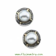 Sterling Silver & 14k Yellow Gold Pair Freshwater Cultured Pearl Earrings