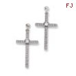Sterling Silver & CZ Polished Cross Dangle Earrings