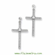 Sterling Silver & CZ Polished Cross Dangle Earrings