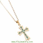 Sterling Silver & Gold-plated Dia. & Emerald 18in Cross Necklace