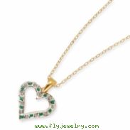 Sterling Silver & Gold-plated Dia. & Emerald 18in Heart Necklace