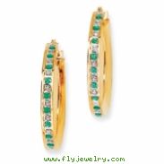 Sterling Silver & Gold-plated Dia. & Emerald Round Hinged Hoop Earrings