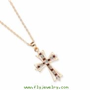 Sterling Silver & Gold-plated Dia. & Ruby 18in Cross Necklace