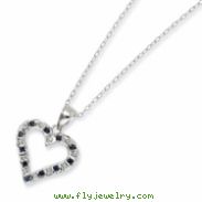 Sterling Silver & Platinum-plated Dia. & Sapphire 18in Heart Necklace