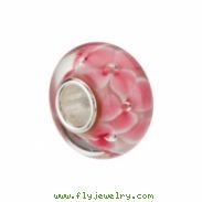 Sterling Silver 14.00 X Kera Pink Flower Glass Bead Ring Size 6