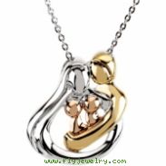 Sterling Silver 2 Children 18kt And 14kr Plated Family Embrace Necklace With Packaging