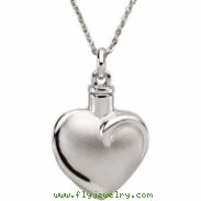 Sterling Silver 26.46x19.56 Fancy Heart Ash Pendant With Chain & Box
