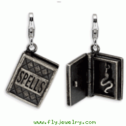 Sterling Silver 3-D Antiqued Spells Book With Lobster Clasp Charm