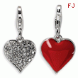 Sterling Silver 3-D Cubic Zirconia & Red Enamel Heart With Lobster Clasp Charm