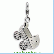 Sterling Silver 3-D Enameled Baby Carriage With Lobster Clasp Charm