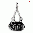 Sterling Silver 3-D Enameled Black Handbag With Lobster Clasp Charm
