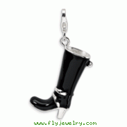 Sterling Silver 3-D Enameled Buckled Black Boot With Lobster Clasp Charm