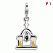 Sterling Silver 3-D Enameled Church With Moving Bell With Lobster Clasp Charm