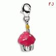 Sterling Silver 3-D Enameled Cupcake & Candle With Lobster Clasp Charm
