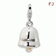 Sterling Silver 3-D Enameled Fresh Water Cultured Pearl White Bell With Lobster Clasp Charm