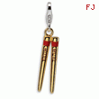 Sterling Silver 3-D Enameled Gold-plated Chopstick With Lobster Clasp Charm
