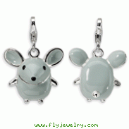 Sterling Silver 3-D Enameled Grey Mouse With Lobster Clasp Charm