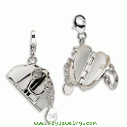 Sterling Silver 3-D Enameled Opening Hand Bag With Lobster Clasp Charm