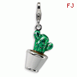 Sterling Silver 3-D Enameled Potted Green Cactus With Lobster Clasp Charm