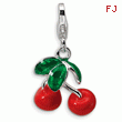 Sterling Silver 3-D Enameled Red Cherries With Lobster Clasp Charm