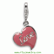 Sterling Silver 3-D Pink Enameled Heart With Lobster Clasp Charm