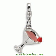 Sterling Silver 3-D Pink Enameled Martini With Lobster Clasp Charm