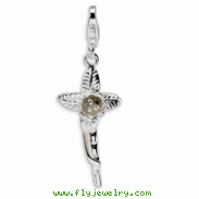 Sterling Silver 3-D Polished Flower With Lobster Clasp Charm