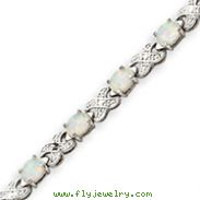 Sterling Silver 7''  Created Opal & Diamond Bracelet