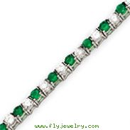 Sterling Silver 7''  Green And White CZ Bracelet