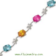 Sterling Silver 7''  Multicolor CZ Floral Bracelet