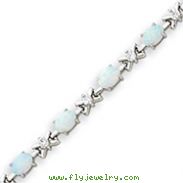 Sterling Silver 7''  White Created Opal And CZ Bracelet
