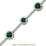 Sterling Silver 7.25''  Green CZ Bracelet